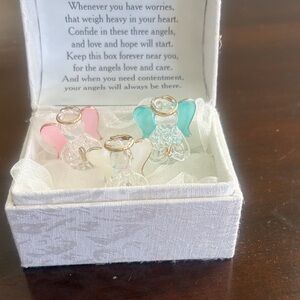 Glass Angel Worry Box with Pink and Blue Accents